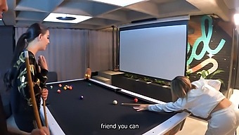 Big Ass Threesome With Bisexual Girls On A Pool Table